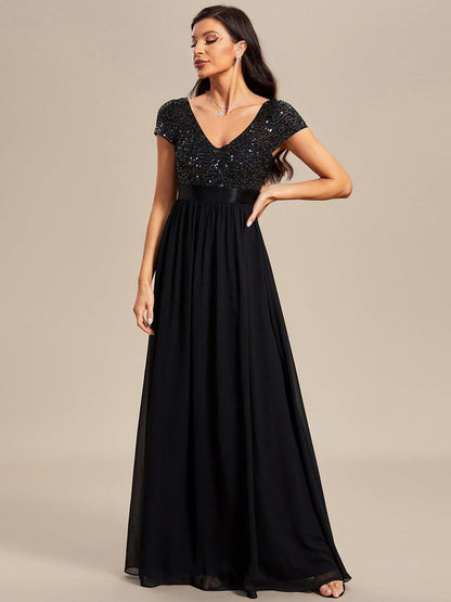 ever MIRAGE|Empire Waist V-Neck Cap Sleeve Chiffon Formal Evening Dress