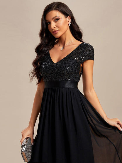 ever MIRAGE|Empire Waist V-Neck Cap Sleeve Chiffon Formal Evening Dress