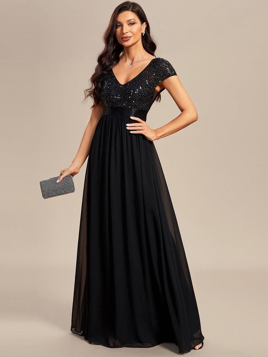 ever MIRAGE|Empire Waist V-Neck Cap Sleeve Chiffon Formal Evening Dress