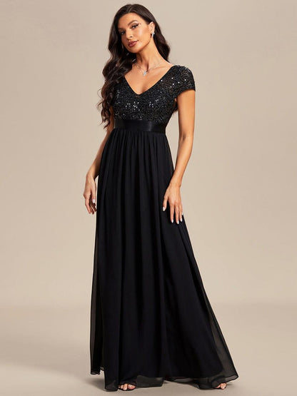 ever MIRAGE|Empire Waist V-Neck Cap Sleeve Chiffon Formal Evening Dress
