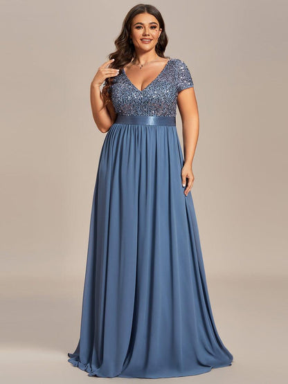 ever MIRAGE|Empire Waist V-Neck Cap Sleeve Chiffon Formal Evening Dress