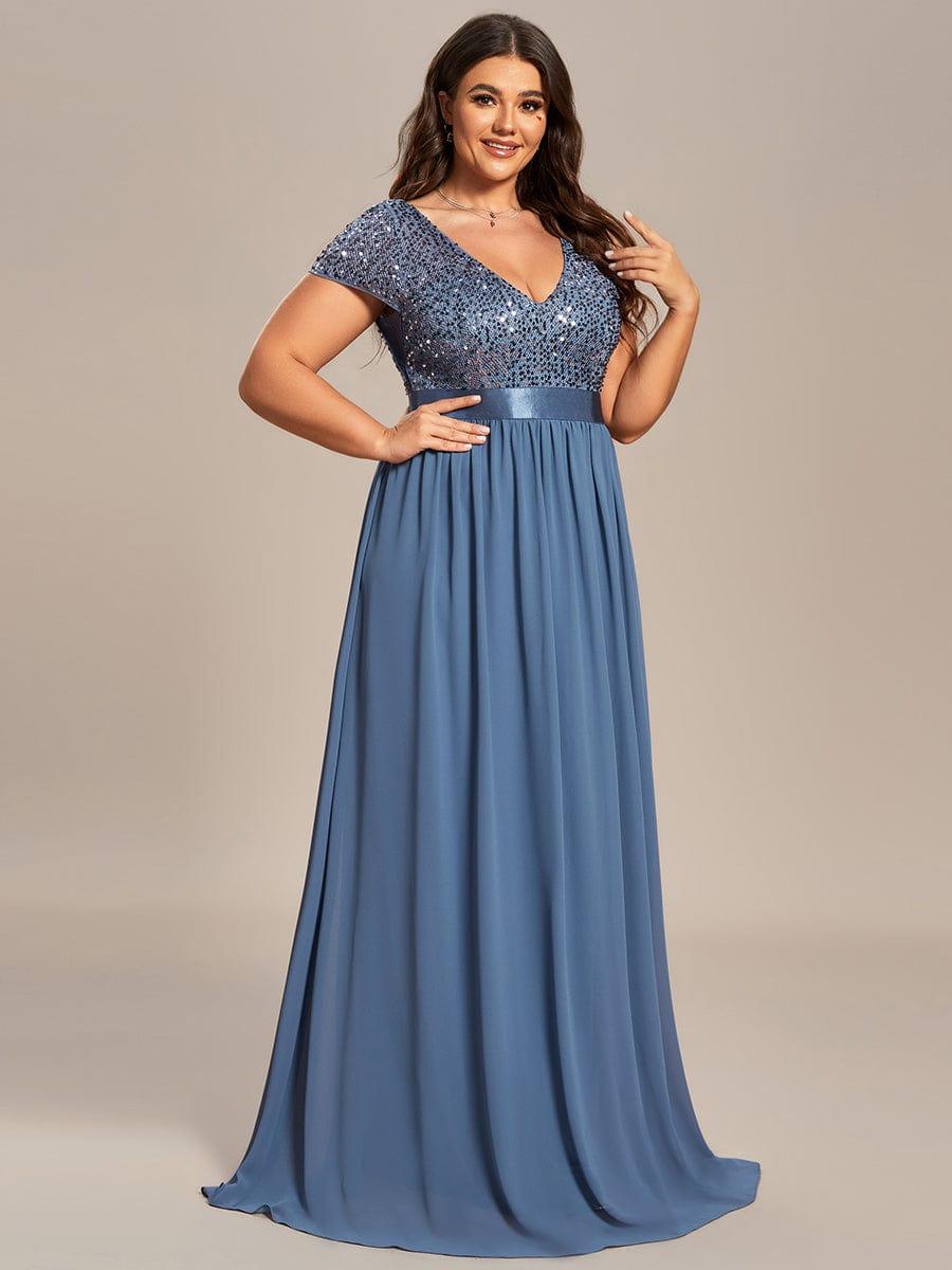 pretty MIRAGE|Plus Size Empire Waist V-Neck Cap Sleeve Chiffon Formal Evening Dress