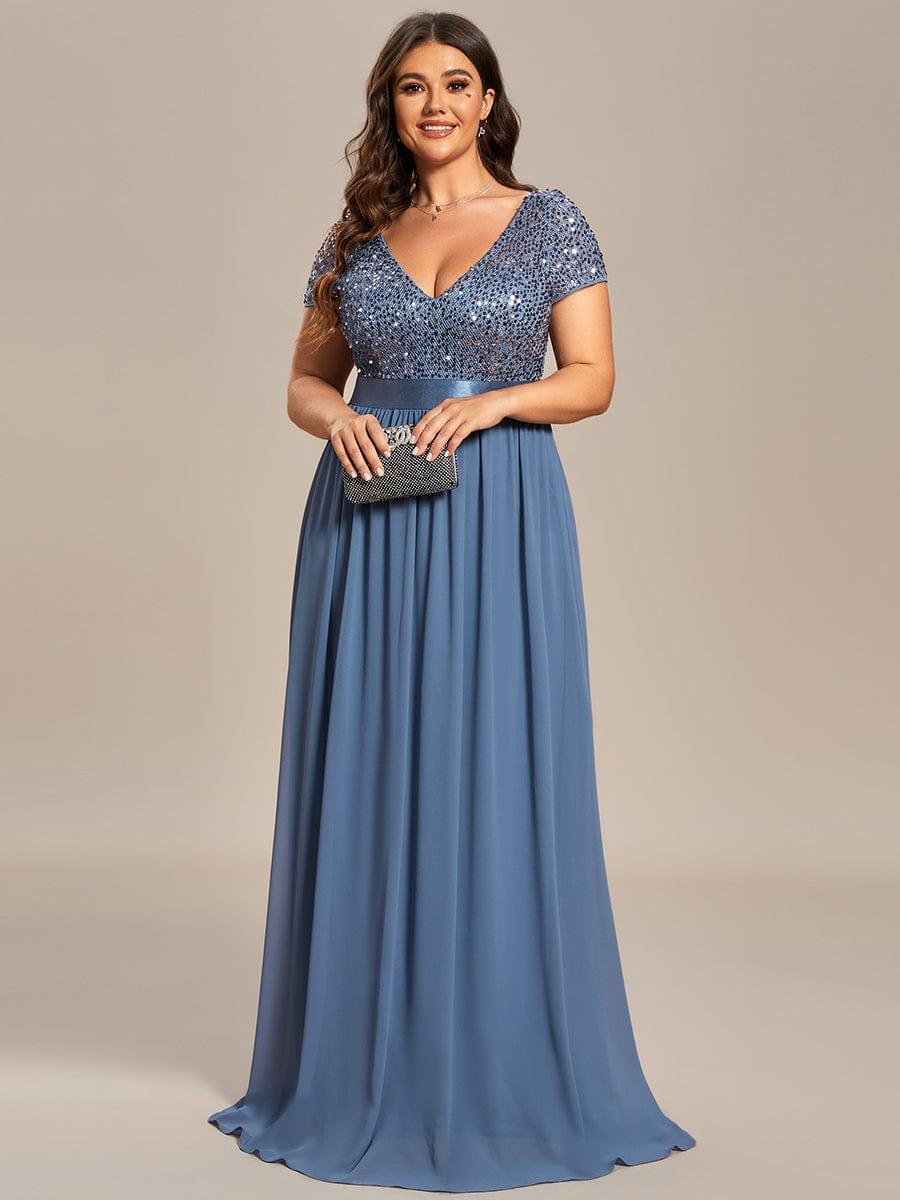 pretty MIRAGE|Plus Size Empire Waist V-Neck Cap Sleeve Chiffon Formal Evening Dress