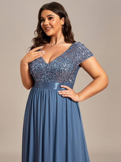 ever MIRAGE|Empire Waist V-Neck Cap Sleeve Chiffon Formal Evening Dress