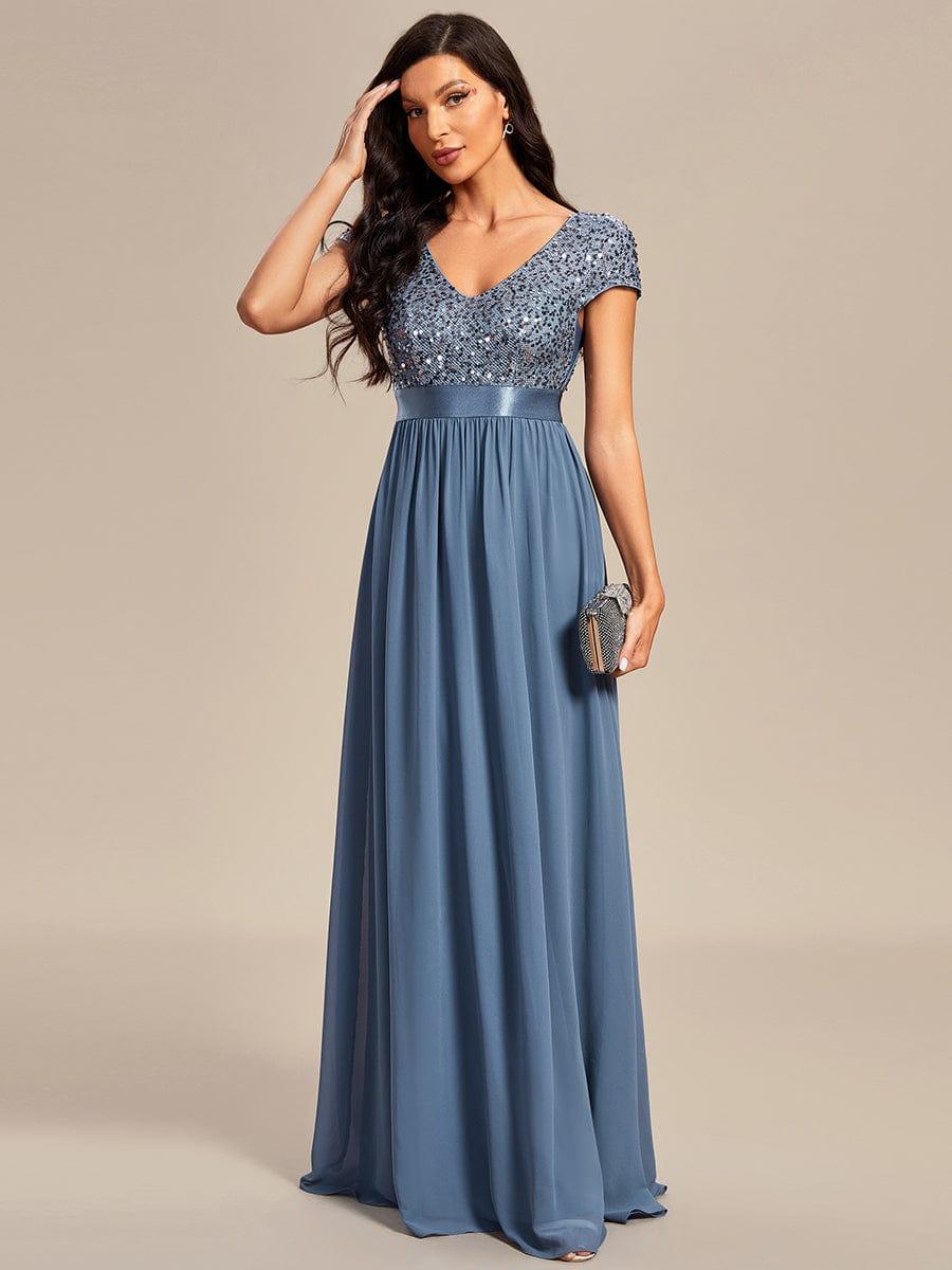 ever MIRAGE|Empire Waist V-Neck Cap Sleeve Chiffon Formal Evening Dress