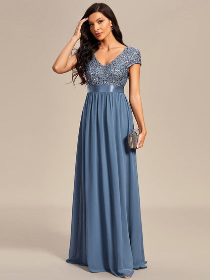 ever MIRAGE|Empire Waist V-Neck Cap Sleeve Chiffon Formal Evening Dress