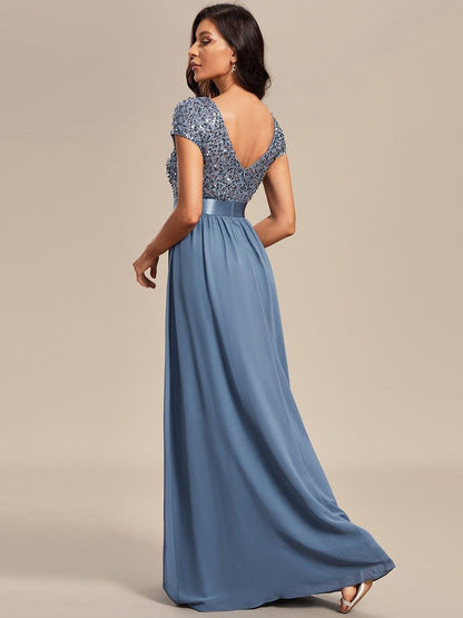 ever MIRAGE|Empire Waist V-Neck Cap Sleeve Chiffon Formal Evening Dress