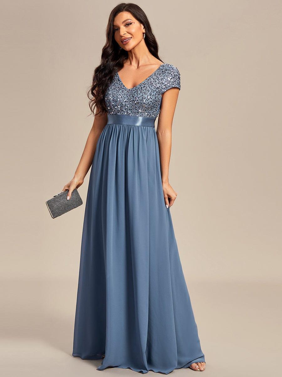 ever MIRAGE|Empire Waist V-Neck Cap Sleeve Chiffon Formal Evening Dress