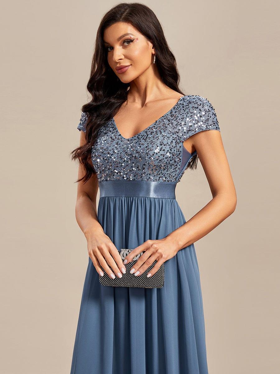 ever MIRAGE|Empire Waist V-Neck Cap Sleeve Chiffon Formal Evening Dress