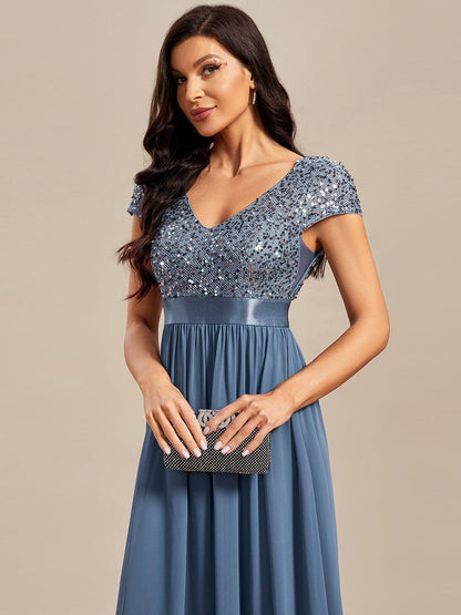 ever MIRAGE|Empire Waist V-Neck Cap Sleeve Chiffon Formal Evening Dress