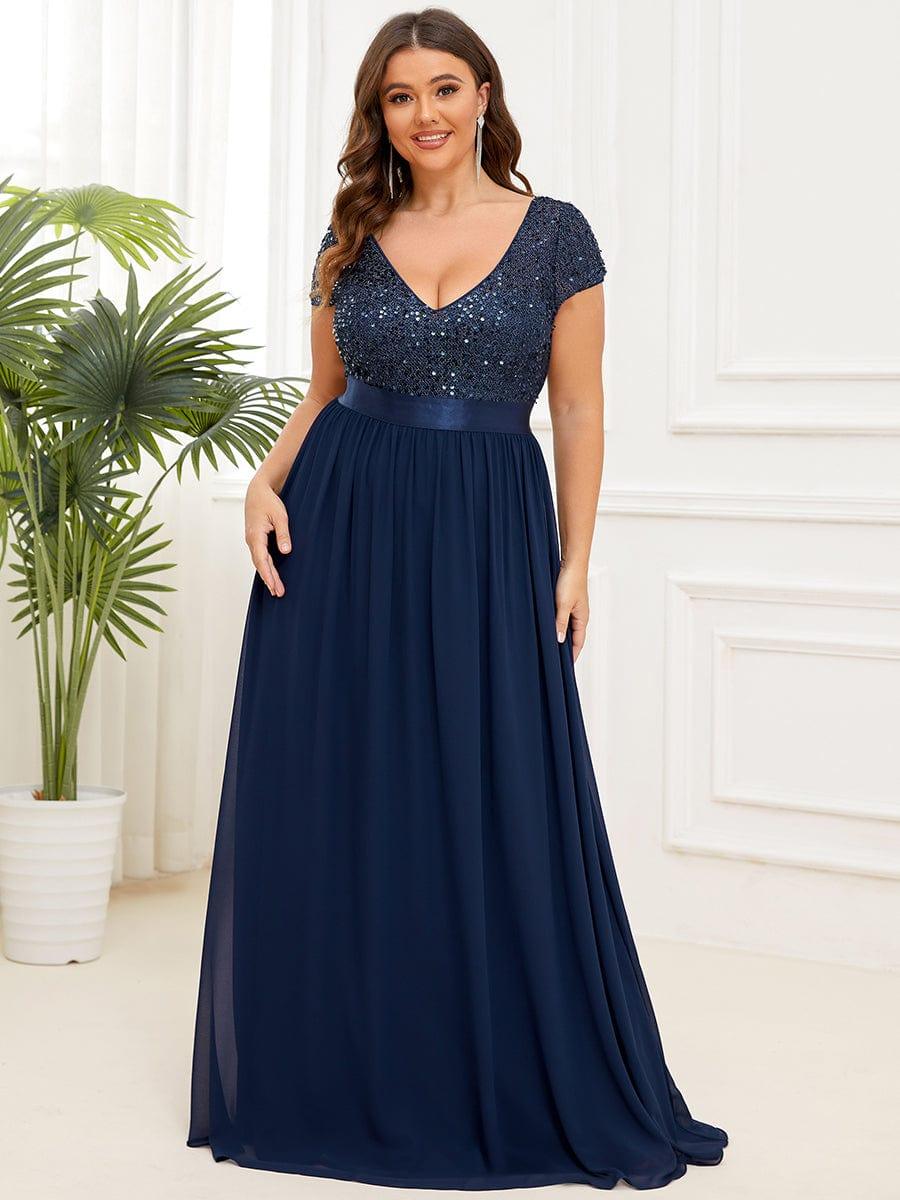 pretty MIRAGE|Plus Size Empire Waist V-Neck Cap Sleeve Chiffon Formal Evening Dress
