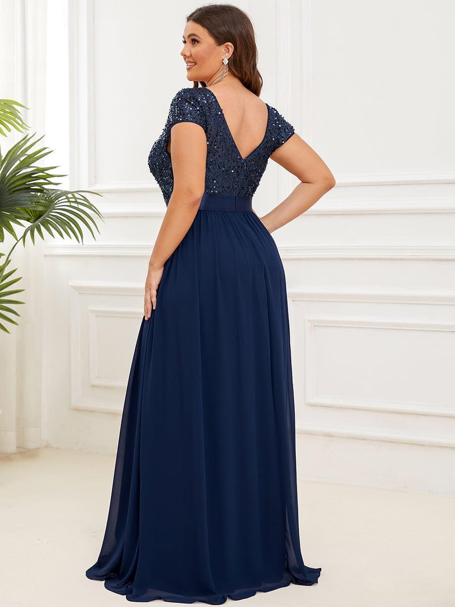 pretty MIRAGE|Plus Size Empire Waist V-Neck Cap Sleeve Chiffon Formal Evening Dress