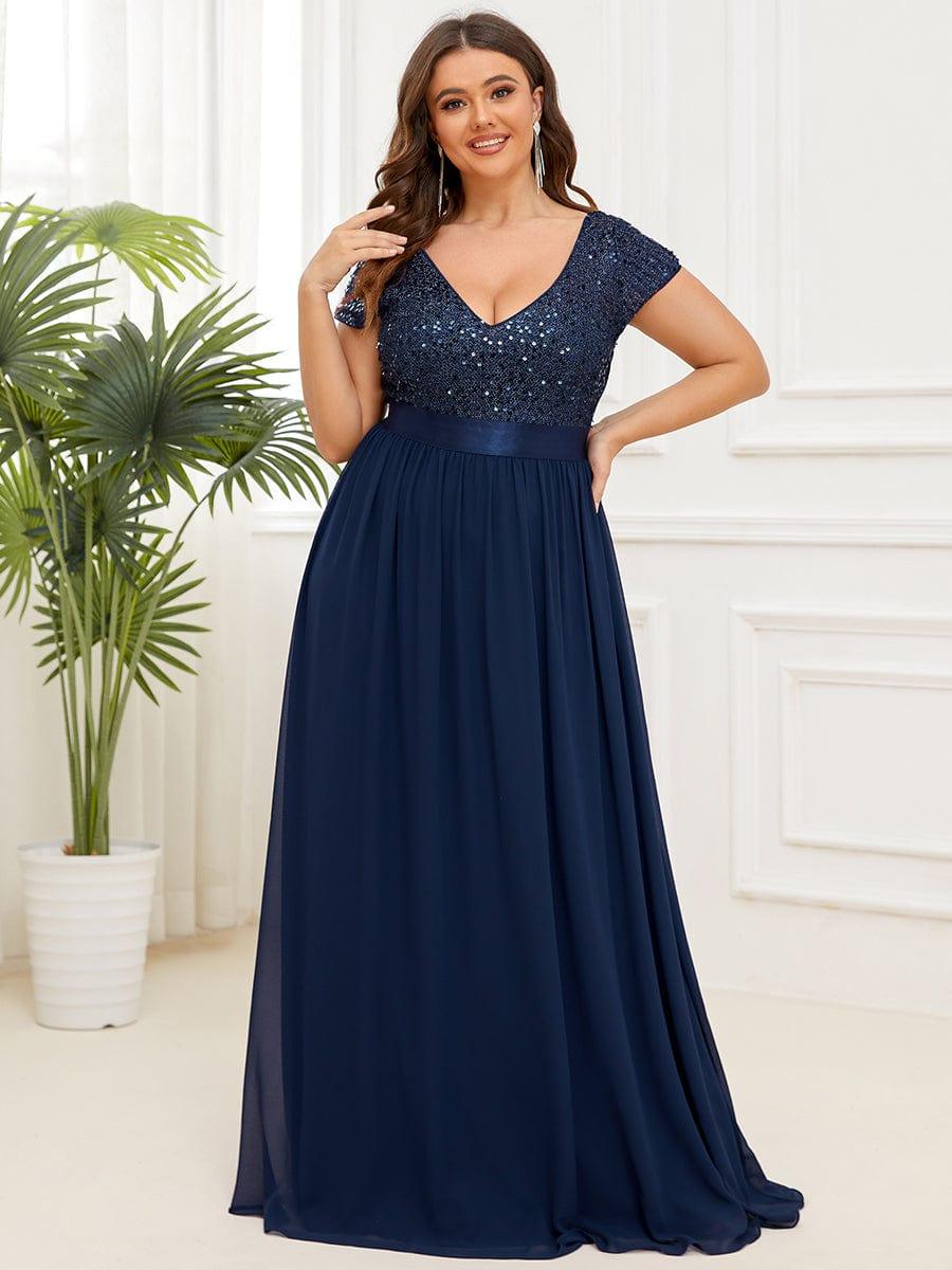 pretty MIRAGE|Plus Size Empire Waist V-Neck Cap Sleeve Chiffon Formal Evening Dress
