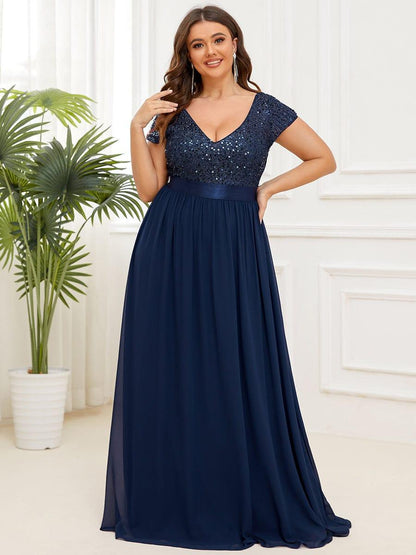 pretty MIRAGE|Plus Size Empire Waist V-Neck Cap Sleeve Chiffon Formal Evening Dress
