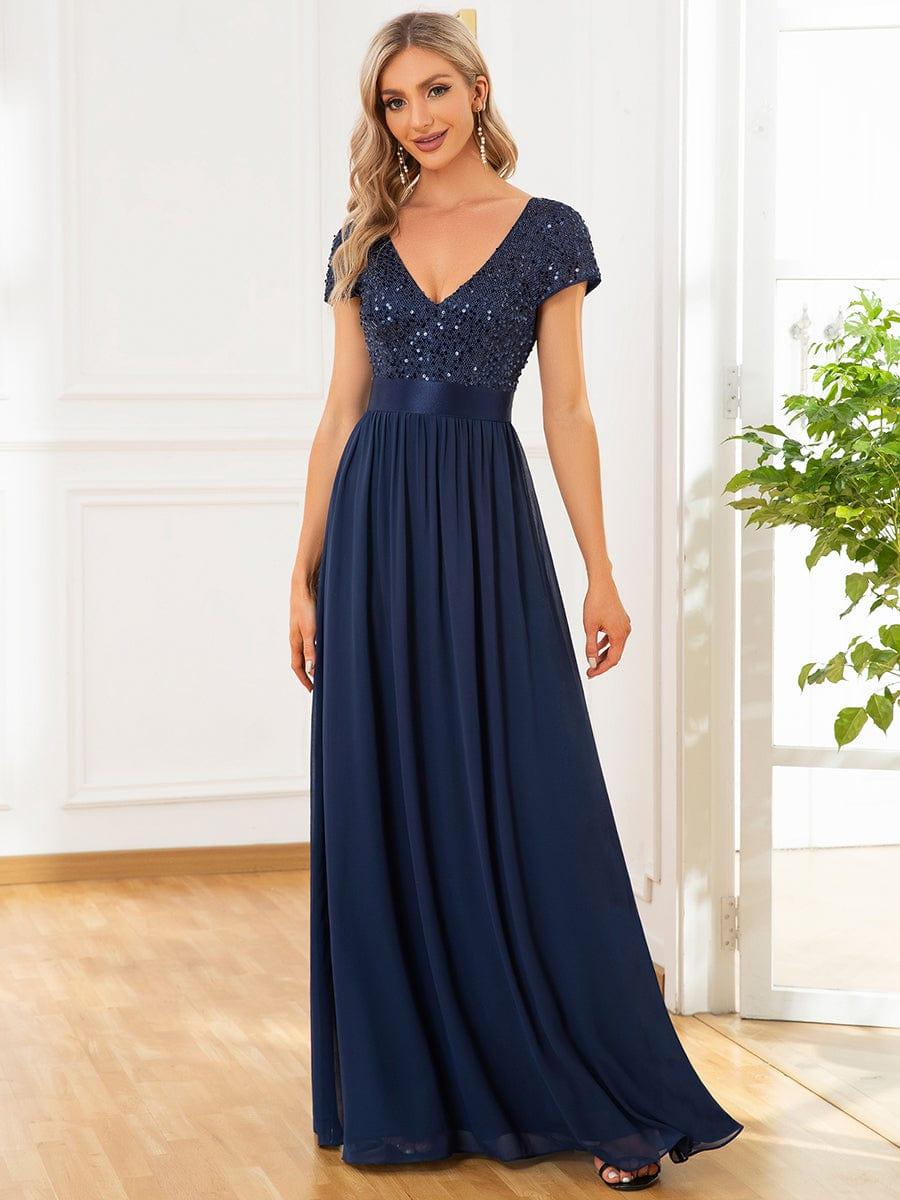 ever MIRAGE|Empire Waist V-Neck Cap Sleeve Chiffon Formal Evening Dress