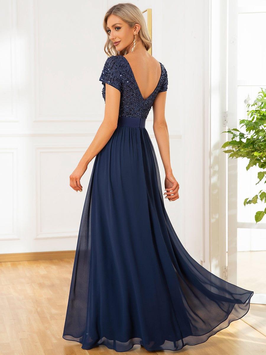 ever MIRAGE|Empire Waist V-Neck Cap Sleeve Chiffon Formal Evening Dress
