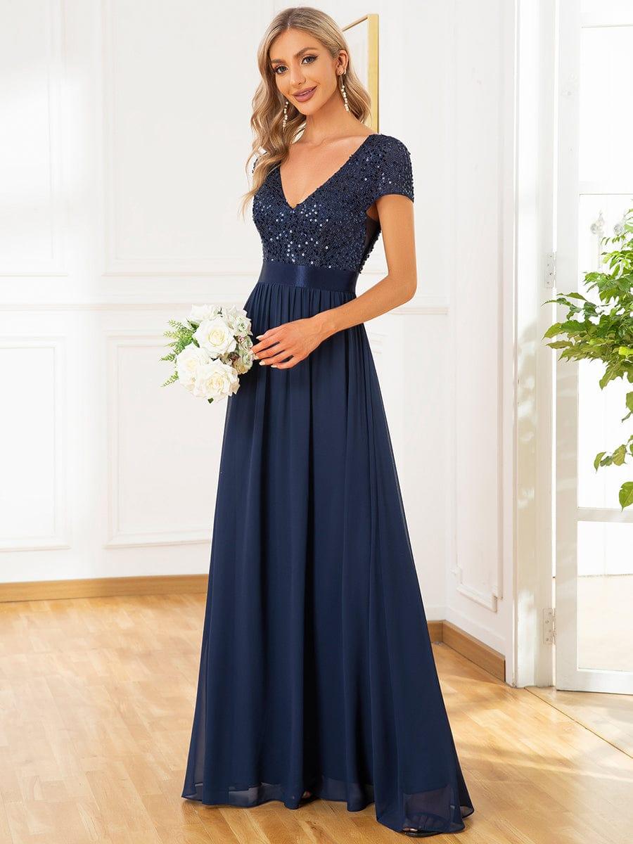 ever MIRAGE|Empire Waist V-Neck Cap Sleeve Chiffon Formal Evening Dress