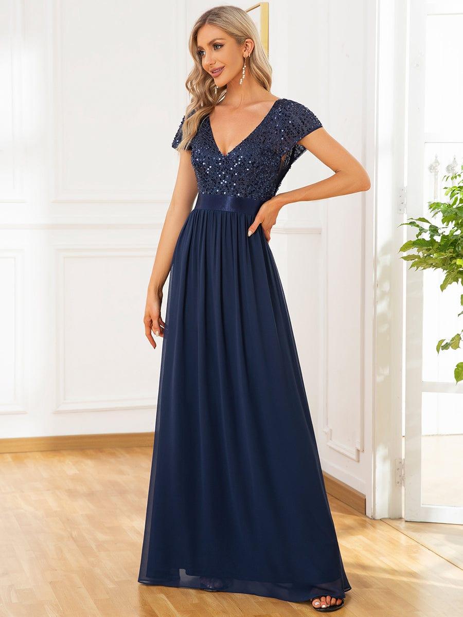 ever MIRAGE|Empire Waist V-Neck Cap Sleeve Chiffon Formal Evening Dress