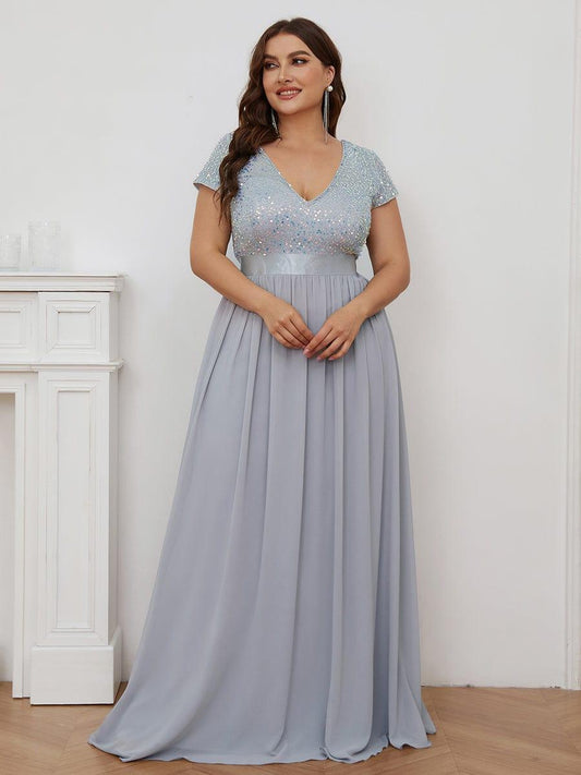 ever MIRAGE|Empire Waist V-Neck Cap Sleeve Chiffon Formal Evening Dress