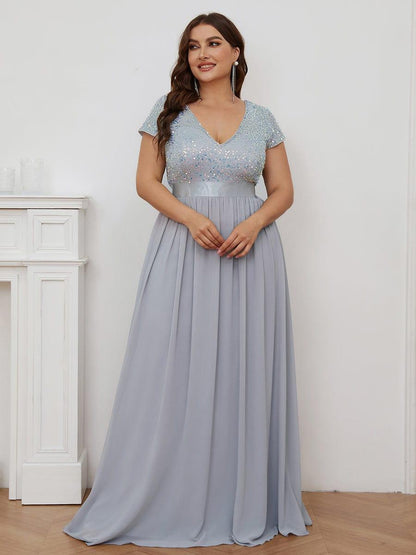pretty MIRAGE|Plus Size Empire Waist V-Neck Cap Sleeve Chiffon Formal Evening Dress