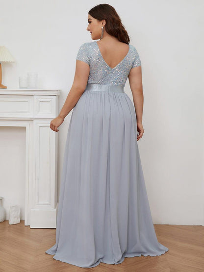 ever MIRAGE|Empire Waist V-Neck Cap Sleeve Chiffon Formal Evening Dress