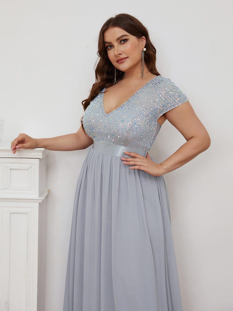 pretty MIRAGE|Plus Size Empire Waist V-Neck Cap Sleeve Chiffon Formal Evening Dress