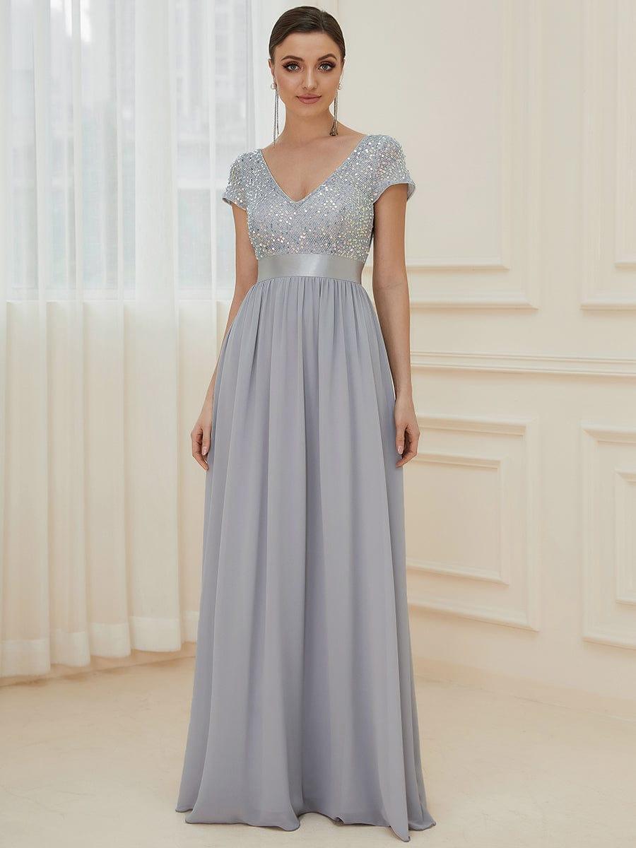 ever MIRAGE|Empire Waist V-Neck Cap Sleeve Chiffon Formal Evening Dress