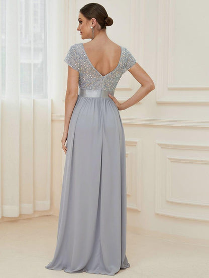 ever MIRAGE|Empire Waist V-Neck Cap Sleeve Chiffon Formal Evening Dress