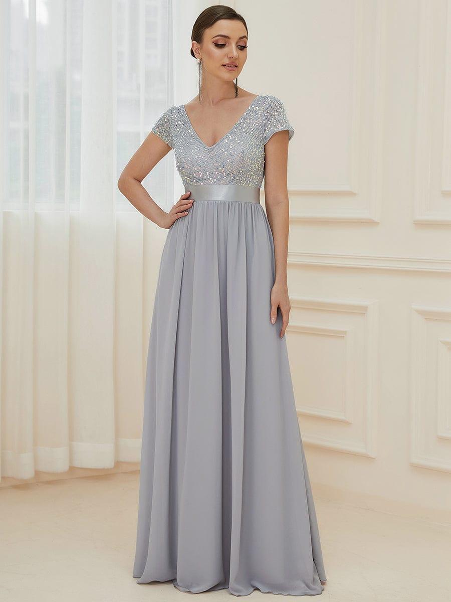 ever MIRAGE|Empire Waist V-Neck Cap Sleeve Chiffon Formal Evening Dress