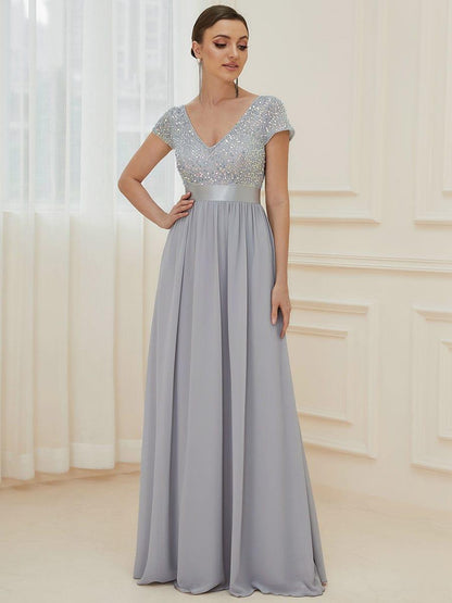 ever MIRAGE|Empire Waist V-Neck Cap Sleeve Chiffon Formal Evening Dress