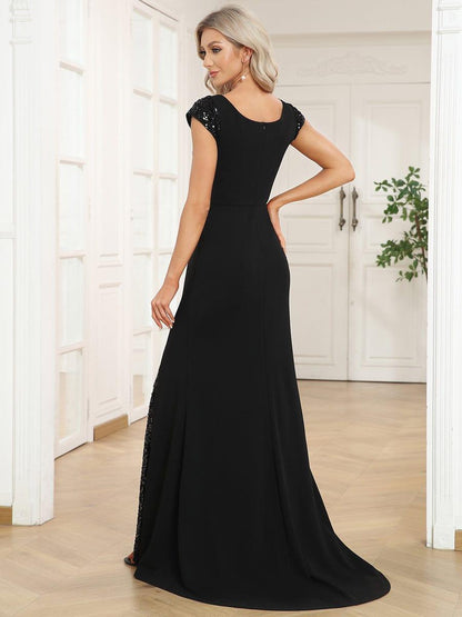 ever ANYA|Sequin Cap Sleeve V-Neck A-Line Evening Dress