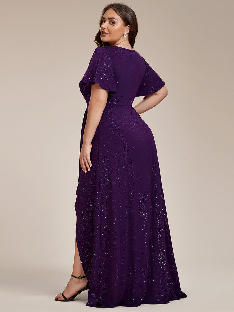 ever MELODÉ|Plus Size Glitter Ruffled High-Low Front Slit Evening Dress