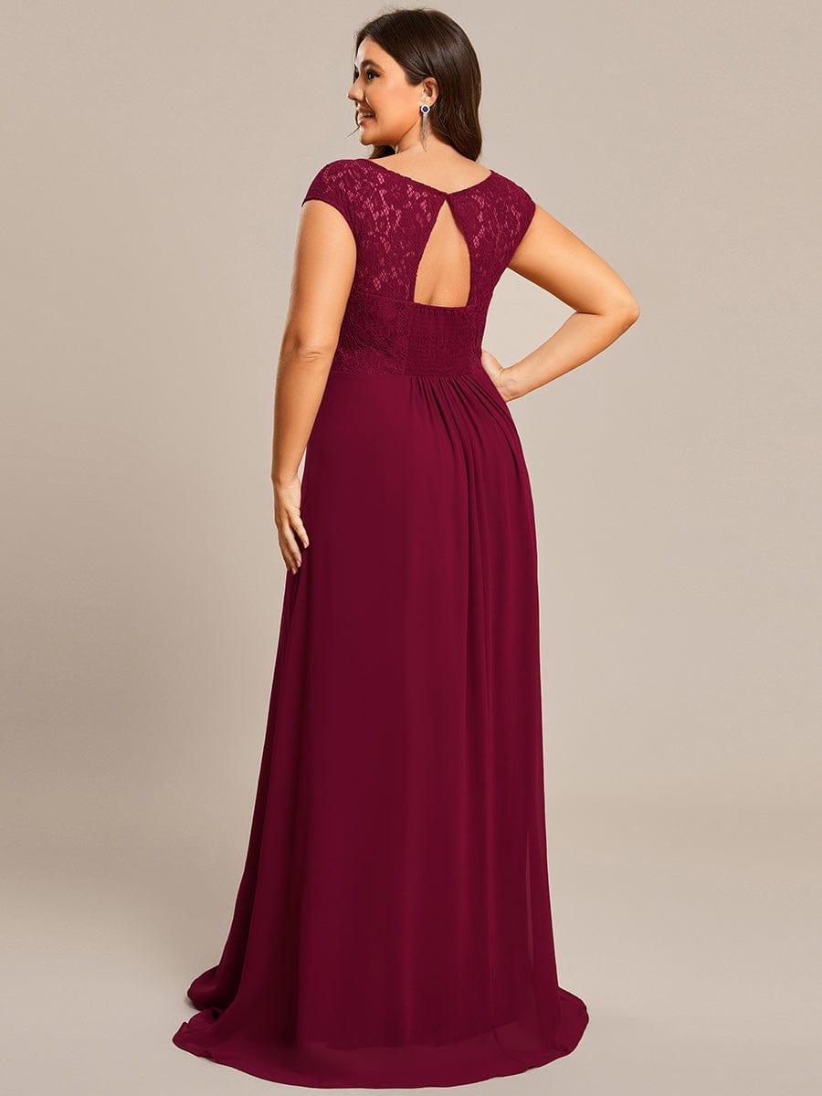 Elegant Chiffon Maxi Formal Evening Dress with Lace Cap Sleeve