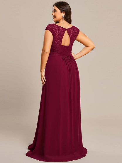 Elegant Chiffon Maxi Formal Evening Dress with Lace Cap Sleeve