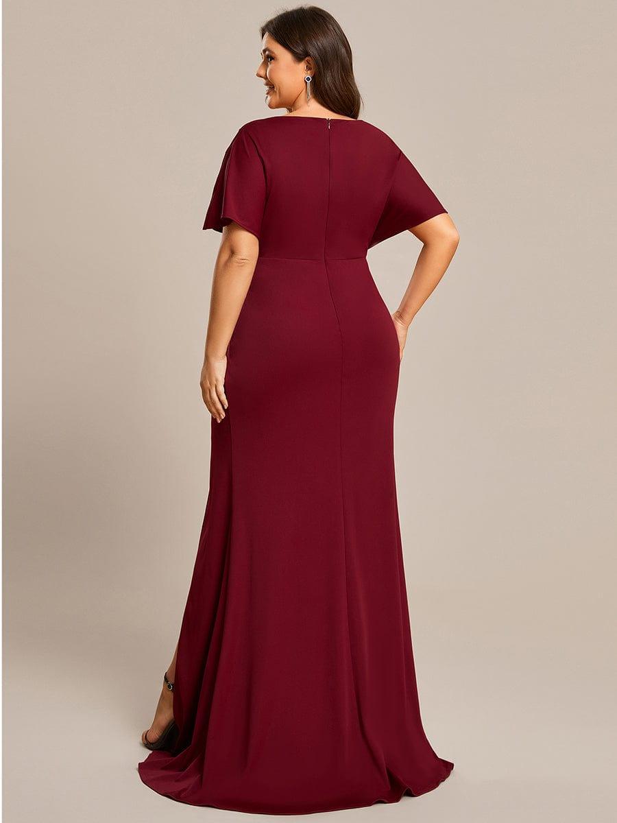 pretty LYN|Plus Size Sequin Sleeve High Slit Evening Dress with Pleated