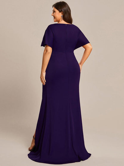 pretty LYN|Plus Size Sequin Sleeve High Slit Evening Dress with Pleated