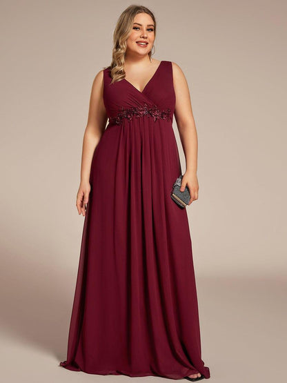 Brave Iris | Plus Size Floral Applique Sleeveless Chiffon Formal Evening Dress