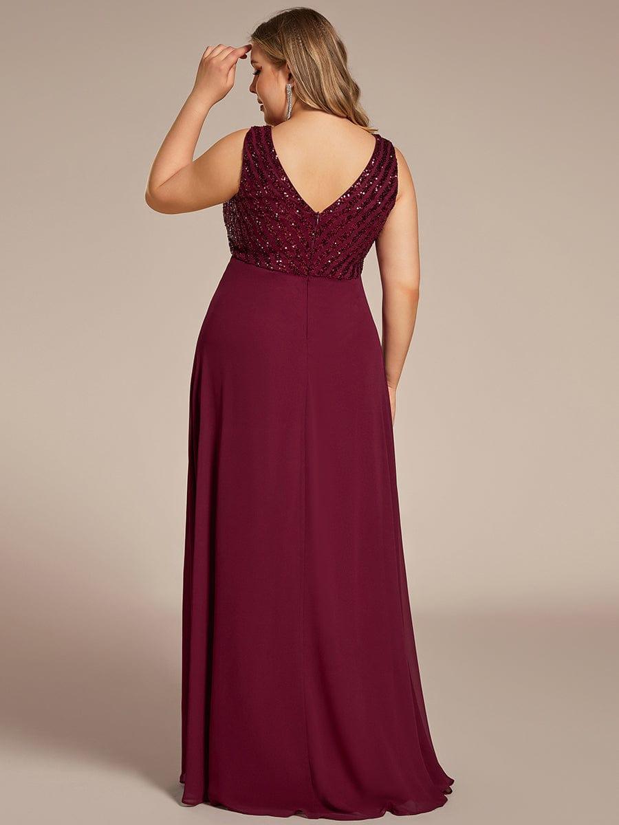 Plus Size Sequin Sleeveless Double V-Neck Formal Evening Dress