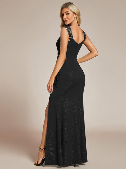 ever NOIRE|Glitter V-Neck Cruise Journey Evening Dress
