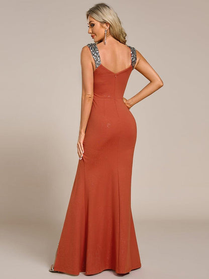 ever NOIRE|Sequin Shoulder Strap Twist High Slit Prom Dress