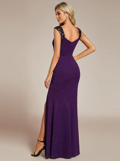 ever NOIRE|Glitter V-Neck Cruise Journey Evening Dress