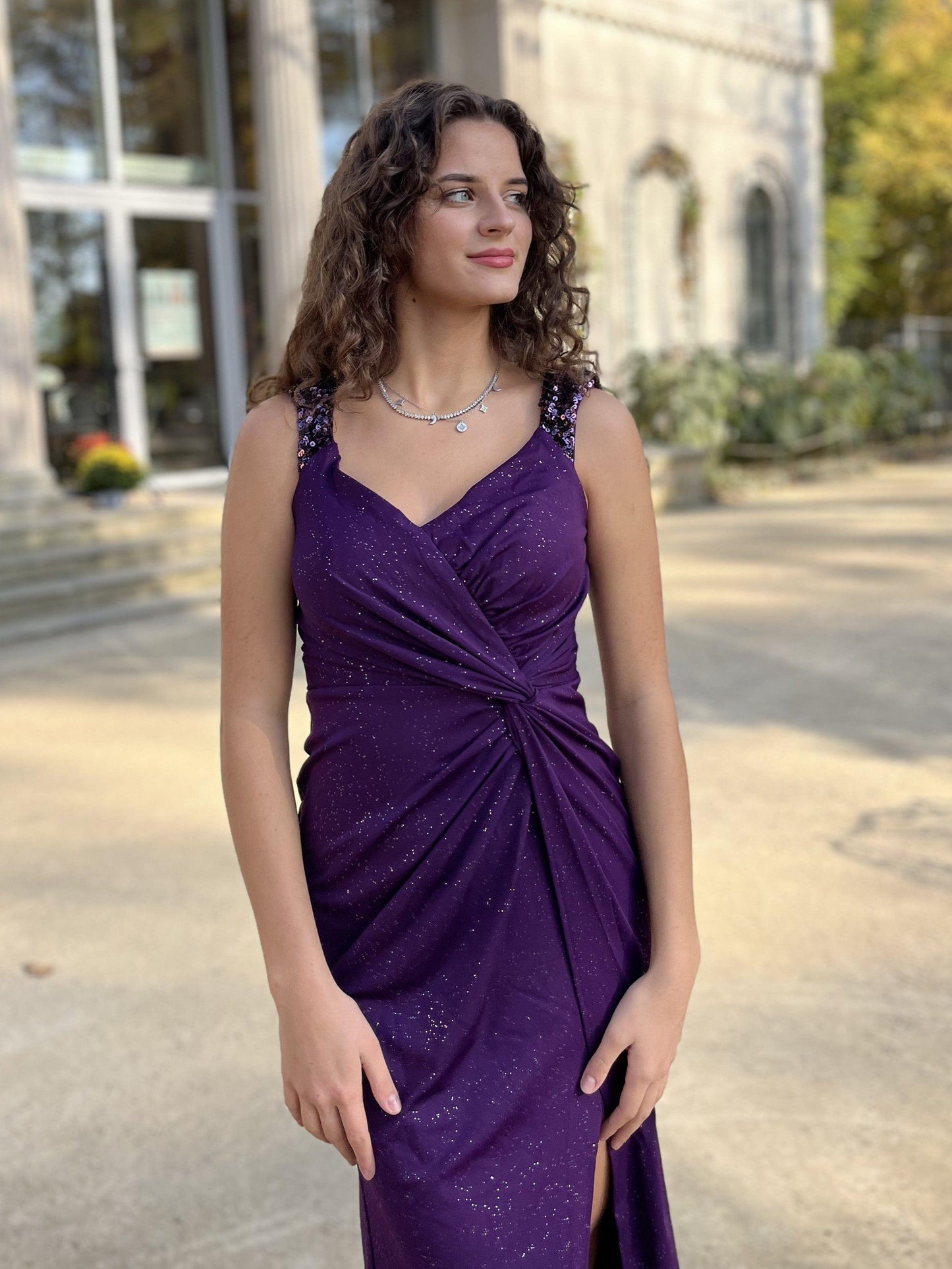 ever NOIRE|Glitter V-Neck Cruise Journey Evening Dress
