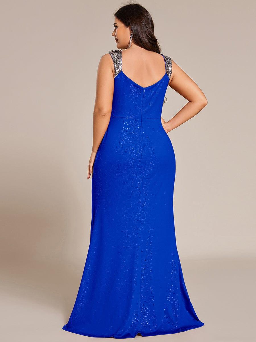 ever NOIRE|Glitter V-Neck High Slit Sequin Shoulder Strap Evening Dress