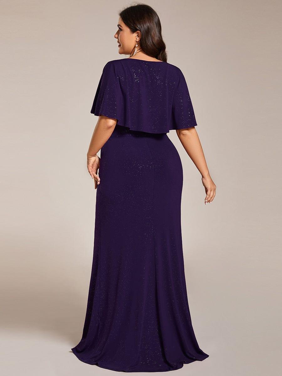 ever LUXE|Glittery V-Neck Pleated Bat-Wing Sleeve Bodycon Waist-Cinching Evening Dress