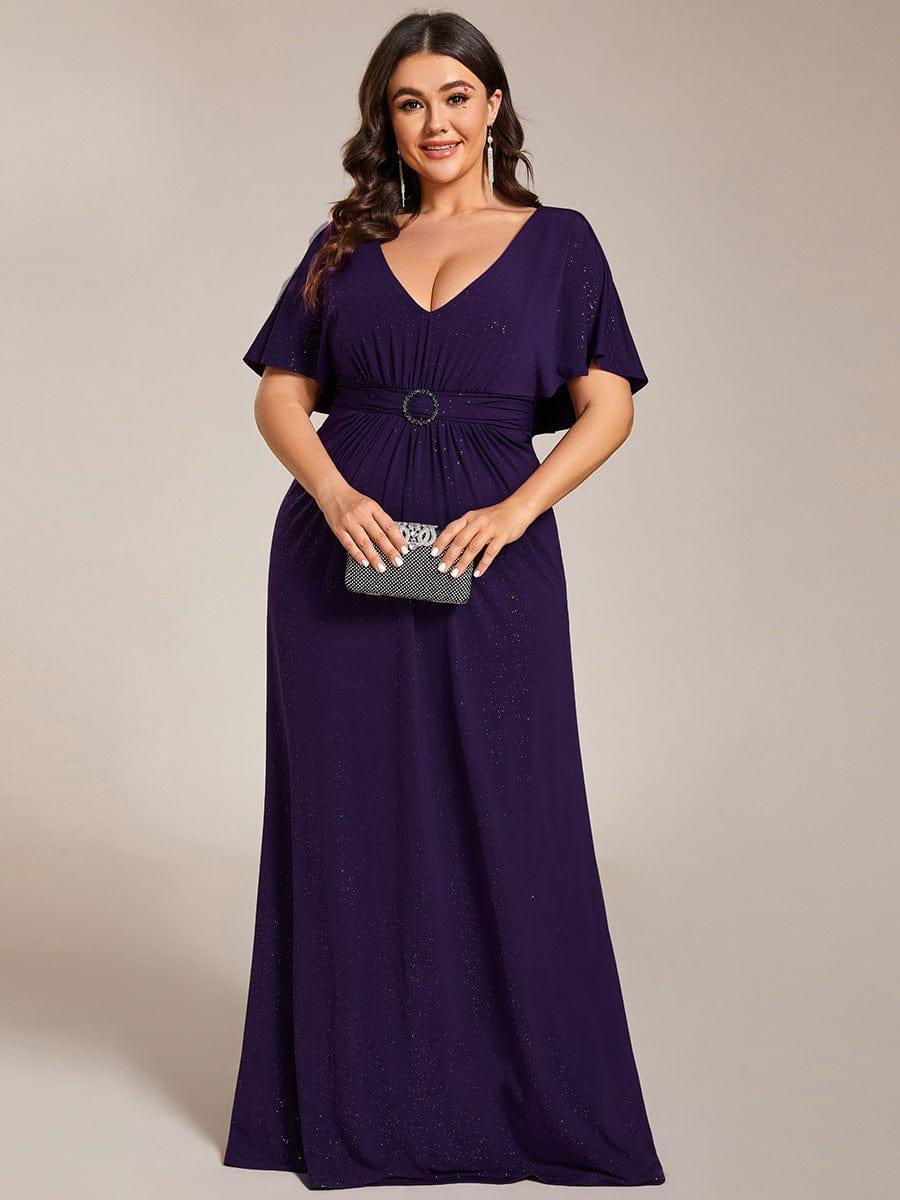 ever LUXE|Sparkling V Neck Ruffled Batwing Sleeve Mother of the Bride Dress