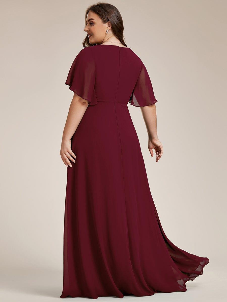 pretty IVYROSE|Plus Size Floral Applique Short Sleeve A-Line Chiffon Formal Evening Dress