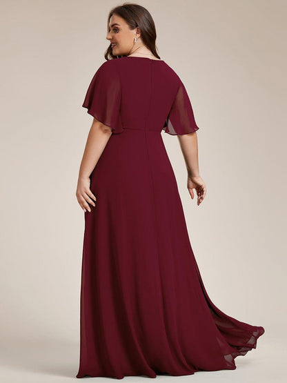 pretty IVYROSE|Plus Size Floral Applique Short Sleeve A-Line Chiffon Formal Evening Dress