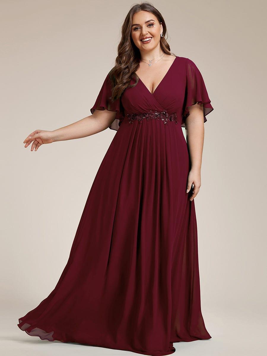 pretty IVYROSE|Plus Size Floral Applique Short Sleeve A-Line Chiffon Formal Evening Dress