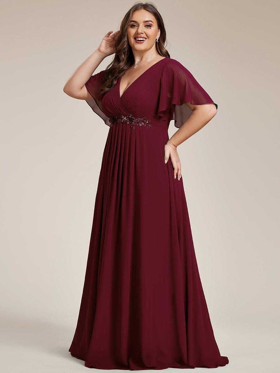 pretty IVYROSE|Plus Size Floral Applique Short Sleeve A-Line Chiffon Formal Evening Dress