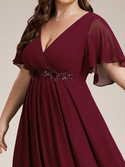 pretty IVYROSE|Plus Size Floral Applique Short Sleeve A-Line Chiffon Formal Evening Dress